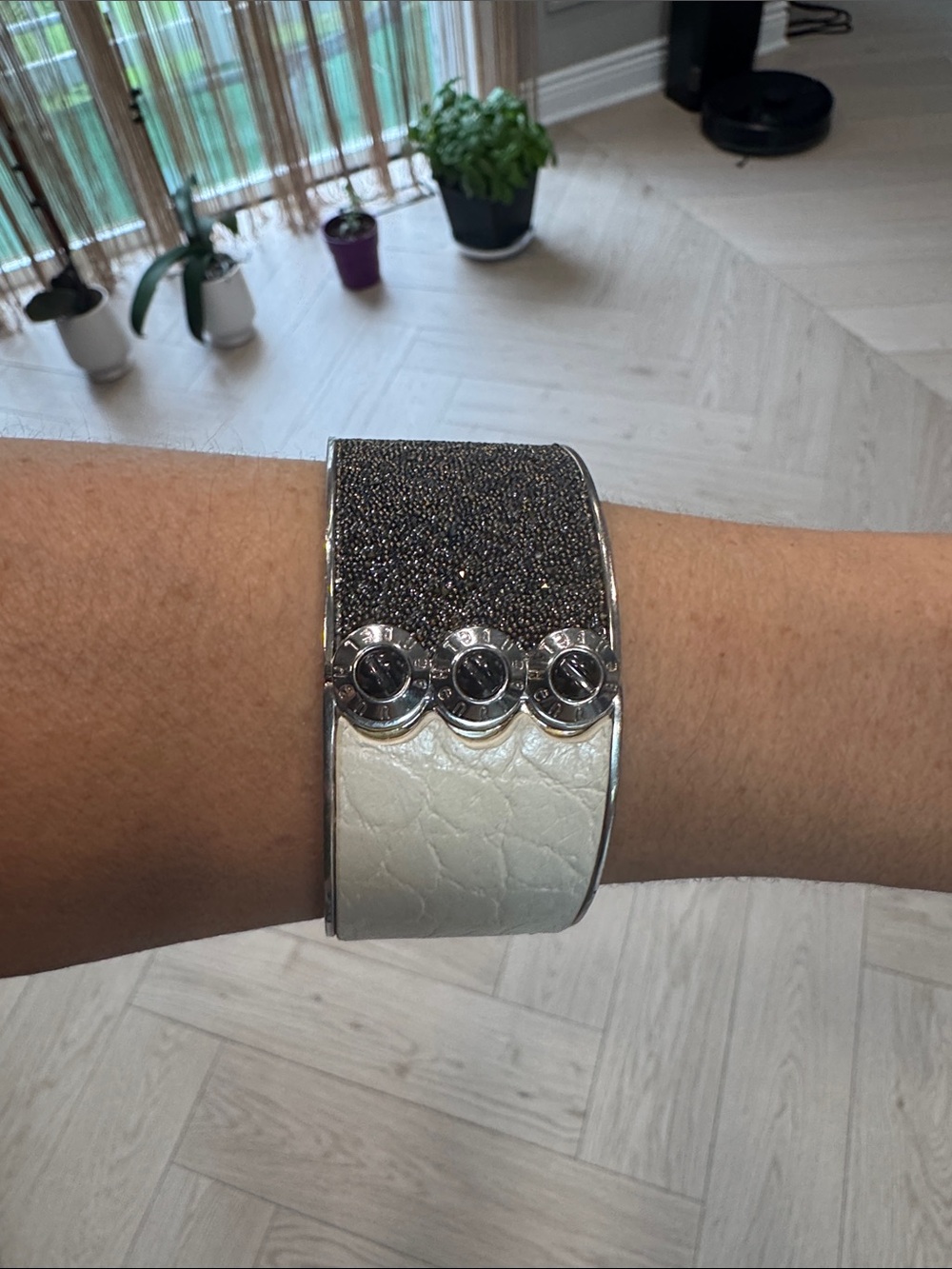 Henri Bendel White and Black Crystal Two-Tone Cuff Bracelet